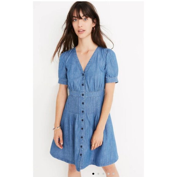 Madewell NWT Denim Daylily Mini Dress, Annetta Wash, Size 0, Classic, Country - Picture 1 of 11